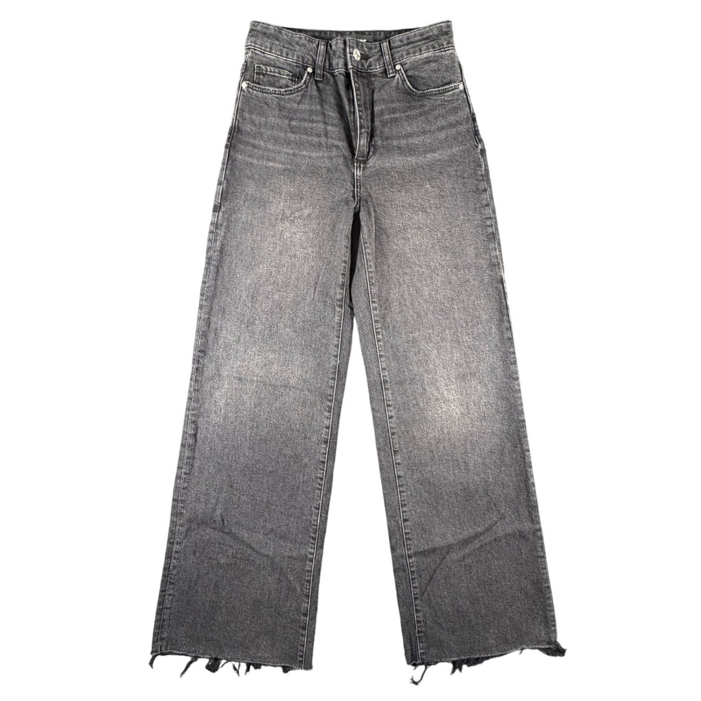 PAIGE Gray Faded Wide Leg Jeans